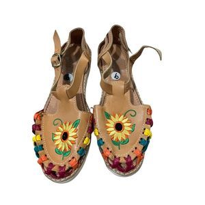 Embroidered Leather Huaraches for Women Sandals Sz 9